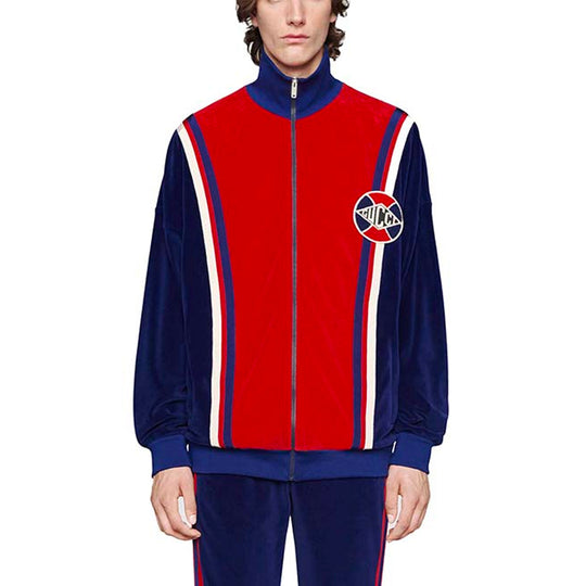 Gucci Retro Loose Cotton Fleece Collar Jacket For Men Red Blue 545658-XJANT-4358