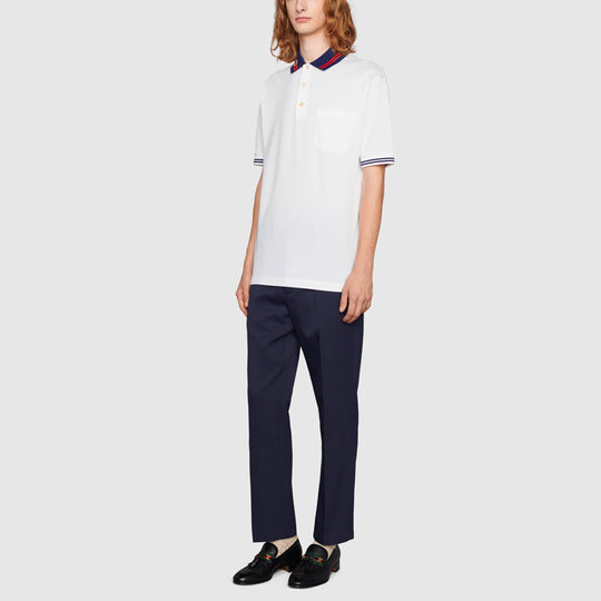 Gucci Cotton piquet polo with Interlocking G 'White Blue' 658067-XJDI2-9692