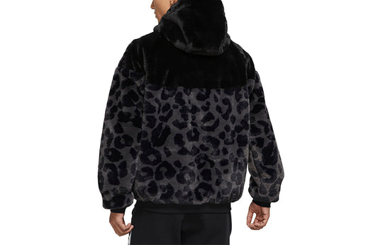 Nike Sportswear Windrunner Drawstring Fleece Stay Warm Leopard print Hooded Jacket Black DH6683-011