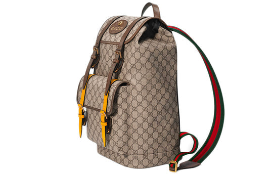 Gucci Neo Vintage Metallic Tiger Head Logo Stripe Webbing Canvas Backpack Unisex / Brown 473869-K9RIT-8857