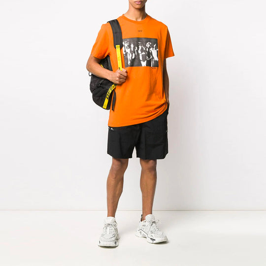 Off-White Graffiti Arrow Pattern Printing Short Sleeve Loose Fit Orange OMAA027R201850151910