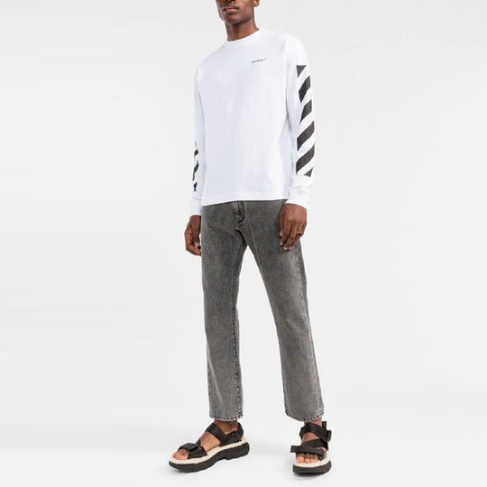 Men's Off-White FW22 Stripe Round Neck Long Sleeves White T-Shirt OMAB064C99JER0010110