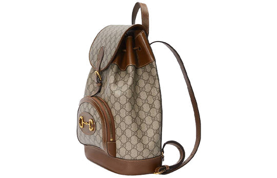 Gucci Horsebit 1955 Retro Gold buckle Logo Canvas Large Capacity schoolbag Backpack Unisex / / Brown Classic 620849-92TCG-8563