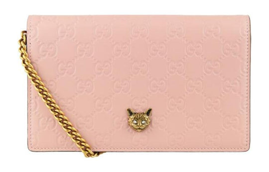 (WMNS) Gucci Metallic Logo Embossing Leather Chain Shoulder Messenger Bag Pink 548060-0G6FT-5877