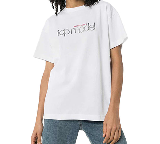 Balenciaga Lens Alphabet Printing Short Sleeve White 612965TIV829000