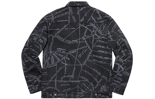 Supreme SS19 Gonz Map Work Jacket Pattern Zipper Unisex Black SUP-SS19-10189