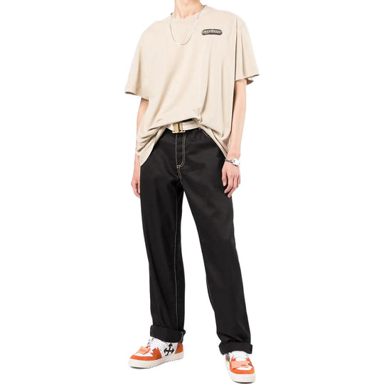 Men's Off-White SS22 Logo Printing Short Sleeve Loose Fit Light Brown T-Shirt OMAA038S22JER0031710