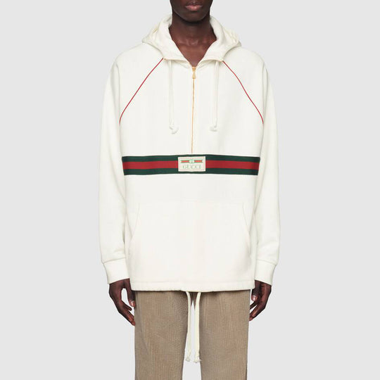 Gucci Hooded Sweatshirt With Web & Gucci Label 'Ivory' 645320-XJDAK-9146