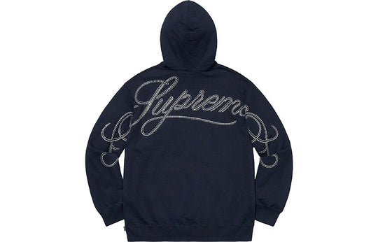 Supreme FW19 Week 12 Rhinestone Script Hooded Sweatshirt Navy SUP-FW19-1014