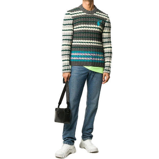 Men's Off-White Pattern Loose Knit Gray OMHE044E20KNI0010645