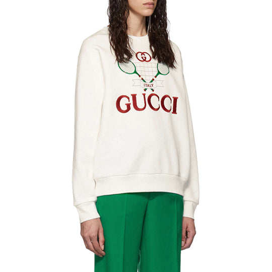 (WMNS) Gucci Cotton Tennis Racket Print Sweatshirt For Ivory 469250-XJBIY-9381