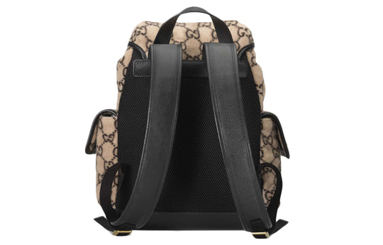 (WMNS) Gucci Logo Wool Splicing Leather Large Capacity schoolbag Backpack Unisex / Beige / Black 598184-G38GT-9769