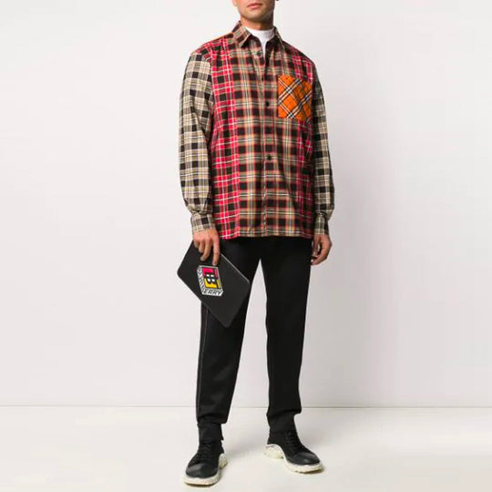 Men's Burberry Plaid Splicing Shirt Colorblock 80239161