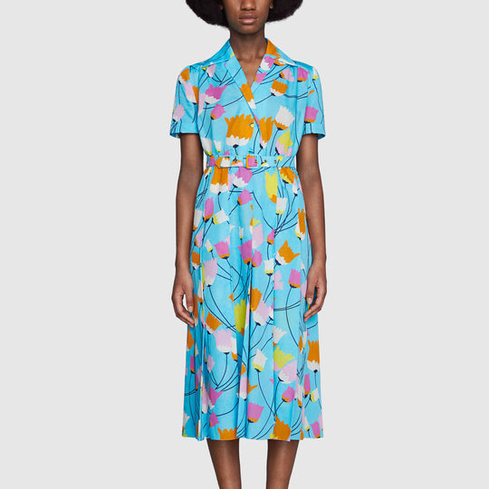 (WMNS) Gucci Tulip print pleated dress 'Blue' 657935-ZAGVN-4337