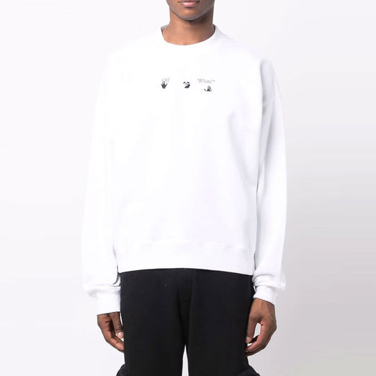 Men's Off-White FW21 Logo Printing Long Sleeves Pullover Loose Fit White OMBA054F21FLE0140110