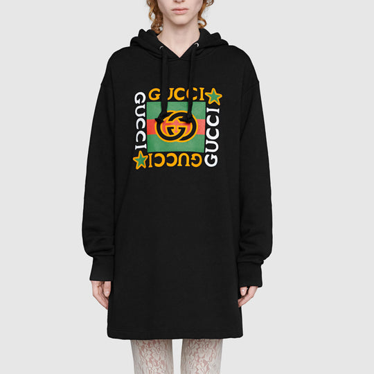 (WMNS) Gucci Logo Star Printed Hooded Dresses'Black' 610144-XJB8V-1082