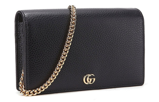 (WMNS) Gucci Marmont Leather Mini Chain Bag 'Black Gold' 497985-CAO0G-1000