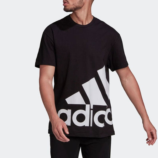 Men's adidas Contrasting Colors Alphabet Large Logo Casual Short Sleeve Black T-Shirt HE1830