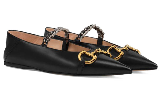 (WMNS) Gucci Ballet Flat With Horsebit Leather 'Black' 621161-1RH00-1000