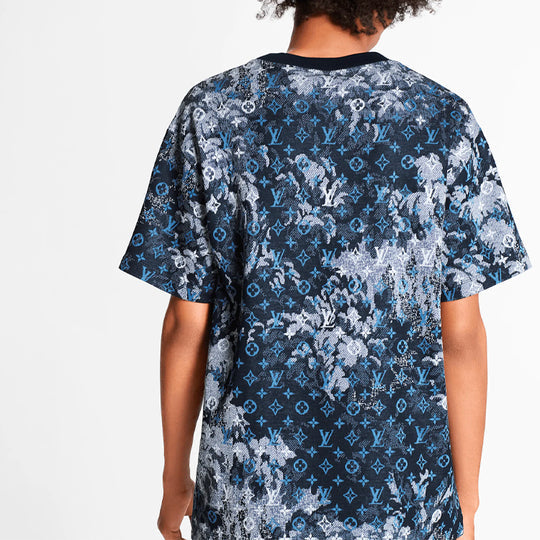 LOUIS VUITTON LV Monogram Tapestry Vintage Floral Pattern Short Sleeve For Men Blue 1A8H2O