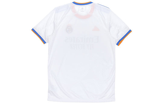 adidas real Madrid 21-22 Season SW Fan Edition Home Alphabet Logo Stripe Sports Short Sleeve Soccer/Football Jersey White GQ1359