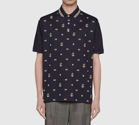 Gucci Embroidered Short Sleeve polo Navy Blue 604157-XJB0T-4437