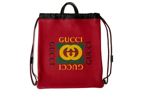 Gucci Print Retro Logo Printing Leather Drawstring Schoolbag Backpack Small / Red 523586-0GDBT-6462