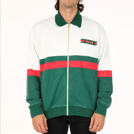 Gucci Web Detail Panelled Zip-Up Cardigan 'White Green' 625402-XJC0D-9146