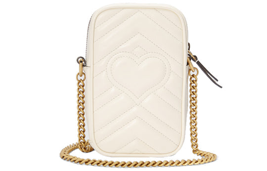 (WMNS) Gucci GG Marmont Gold Logo Leather Chain Shoulder Messenger Bag Mini White Classic 598597-DTDCT-9022