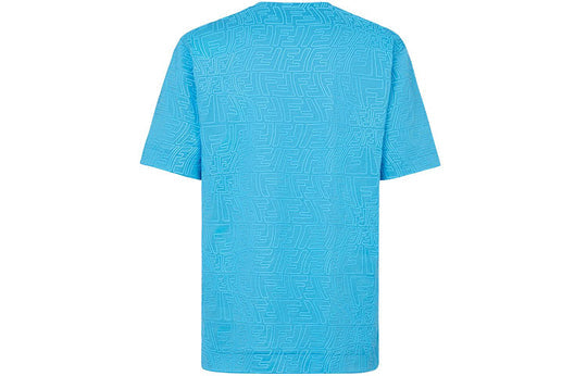 Men's FENDI FW21 F Pattern Printing Round Neck Short Sleeve Light Blue T-Shirt FY0936AGABF1DO8