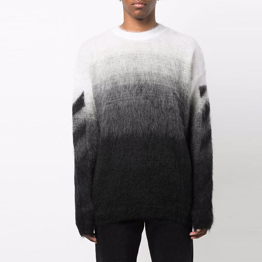 Men's Off-White FW21 Plush Gradient Round Neck Long Sleeves Pullover Wool Sweater Loose Fit Autumn Black OMHE098F21KNI0011010