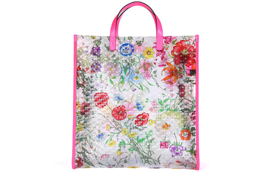 (WMNS) Gucci Metallic Tiger Head Adornment Flowers Printing PVC Tote Pink Handbag 548713-91EB0-8859