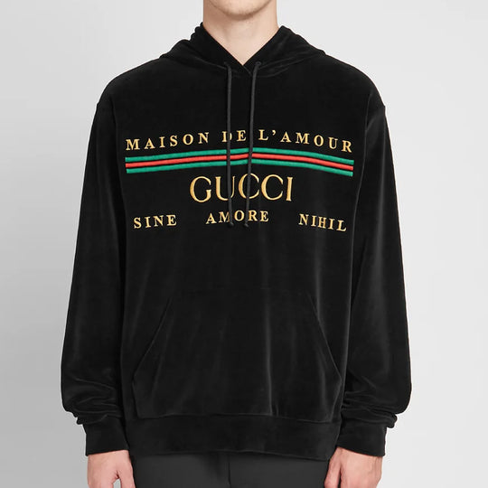 Gucci Logo Embroidered Velvet Hooded Sweatshirt Black 595530-XJBTC-1082