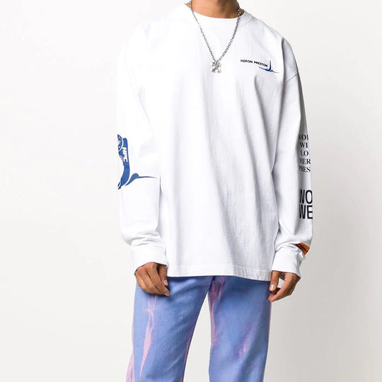 Men's HERON PRESTON Embroidered Logo Sports Long Sleeves T-shirt White HMAB015F20JER0030149
