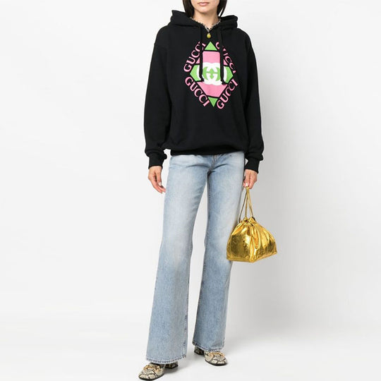 (WMNS) Gucci Logo Print Cotton Hoodie 'Black' 717427-XJEV6-1082