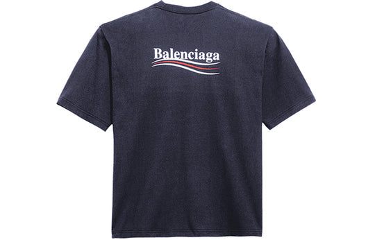 Men's Balenciaga Political Campaign Printing Version Short Sleeve Navy Blue 570803TAV444128