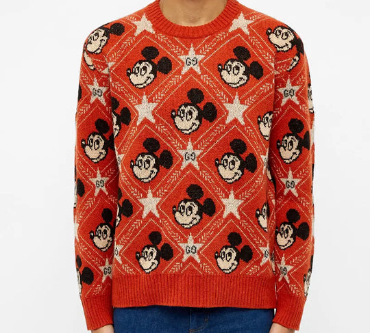 Gucci x Disney Mickey Mouse Pattern Crewneck Knitted Sweater For Men Orange 601563-XKA57-7841