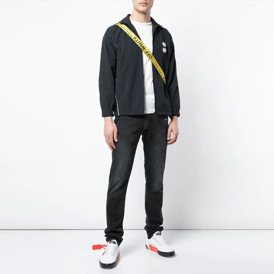 Off-White Solid Color Stand Collar Zipper Jacket Slim Fit Version Black OMBD010R19C010211000