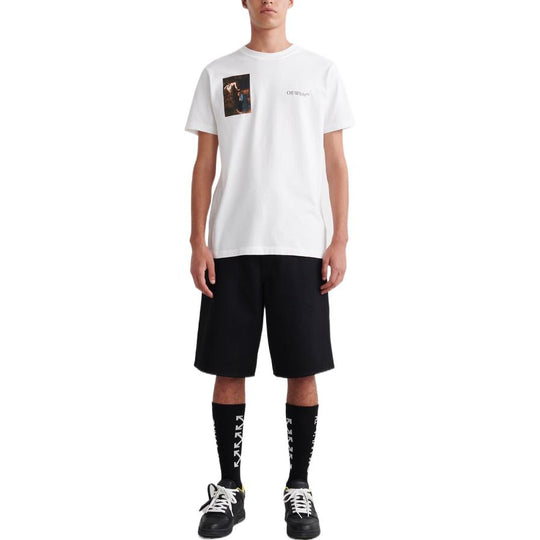 Men's Off-White SS22 Back Painting Printing Round Neck Short Sleeve White T-Shirt OMAA027S22JER0010110