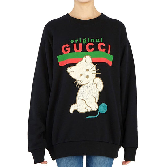 (WMNS) Gucci Cat Logo Printing Pullover Black 617964-XJCRU-1082