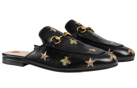 (WMNS) Gucci Princetown Embroidered Leather Slipper 'Black' 505268-D3V00-1000