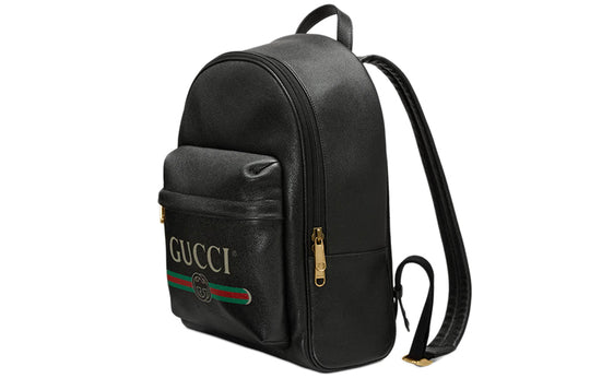 Gucci Print Retro Logo Printing Leather schoolbag Backpack Unisex / Black 547834-0Y2BT-8163