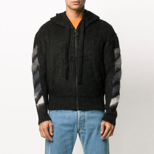 Off-White Back Printing hooded Knit Jacket Black OMHA073R20B020231088