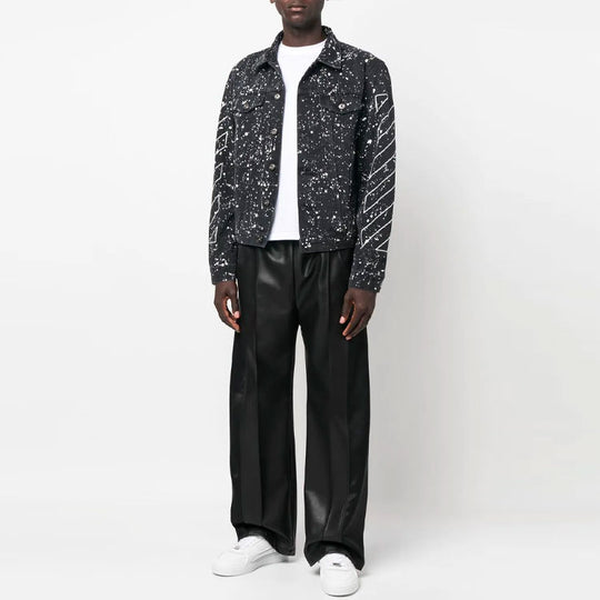 Men's Off-White FW22 Paint Splash Effect Single Breasted Jacket Denim Black OMYE079F22DEN0011001