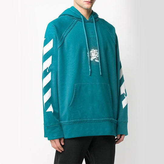 Off-White Drop of Water Arrow Hooded Sweater Men's Ocean Blue OMBB057R20E300053910