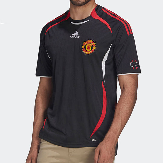 adidas Stripe Logo Soccer/Football Sports Round Neck Pullover Short Sleeve Manchester United Black H13905