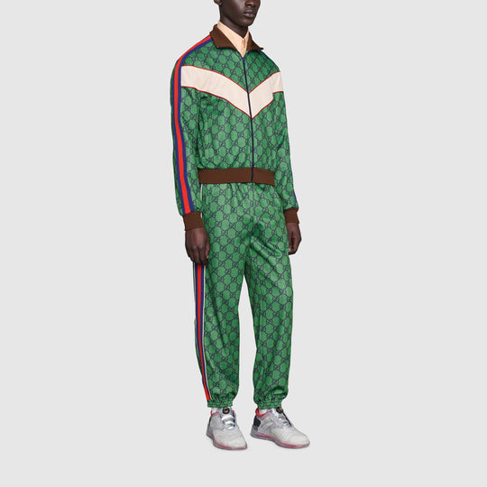 Men's Gucci FW21 Webbing Logo Full Print Plain Weave Knit Jogging Sports Pants/Trousers/Joggers Green 655146-XJDF0-3305