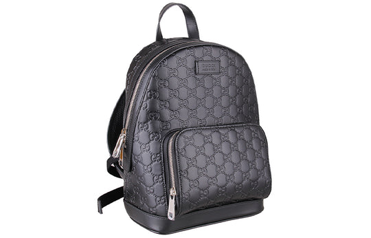 Gucci Logo Embossing Cowhide Schoolbag Backpack Black Minimalistic Classic 450967-CWCQN-1000