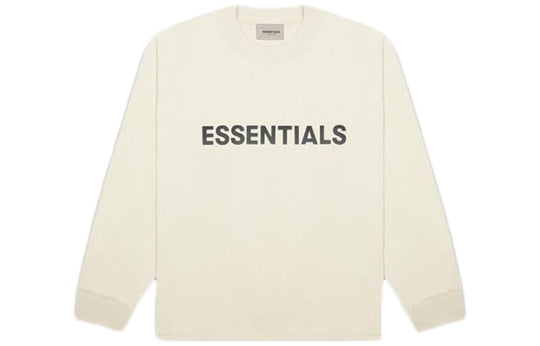 Fear of God Essentials SS20 3D Silicon Applique Boxy Long Sleeve Buttercream logo Tee FOG-SS20-412