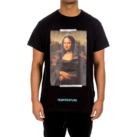 Men's Off-White Mona Lisa Printing Back Arrow Short Sleeve Black T-Shirt OMAA002S180010121001